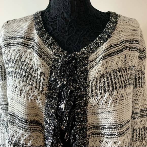 Ruby Rd. Fringed Cardigan Sweater Bl/WH - Picture 3 of 8